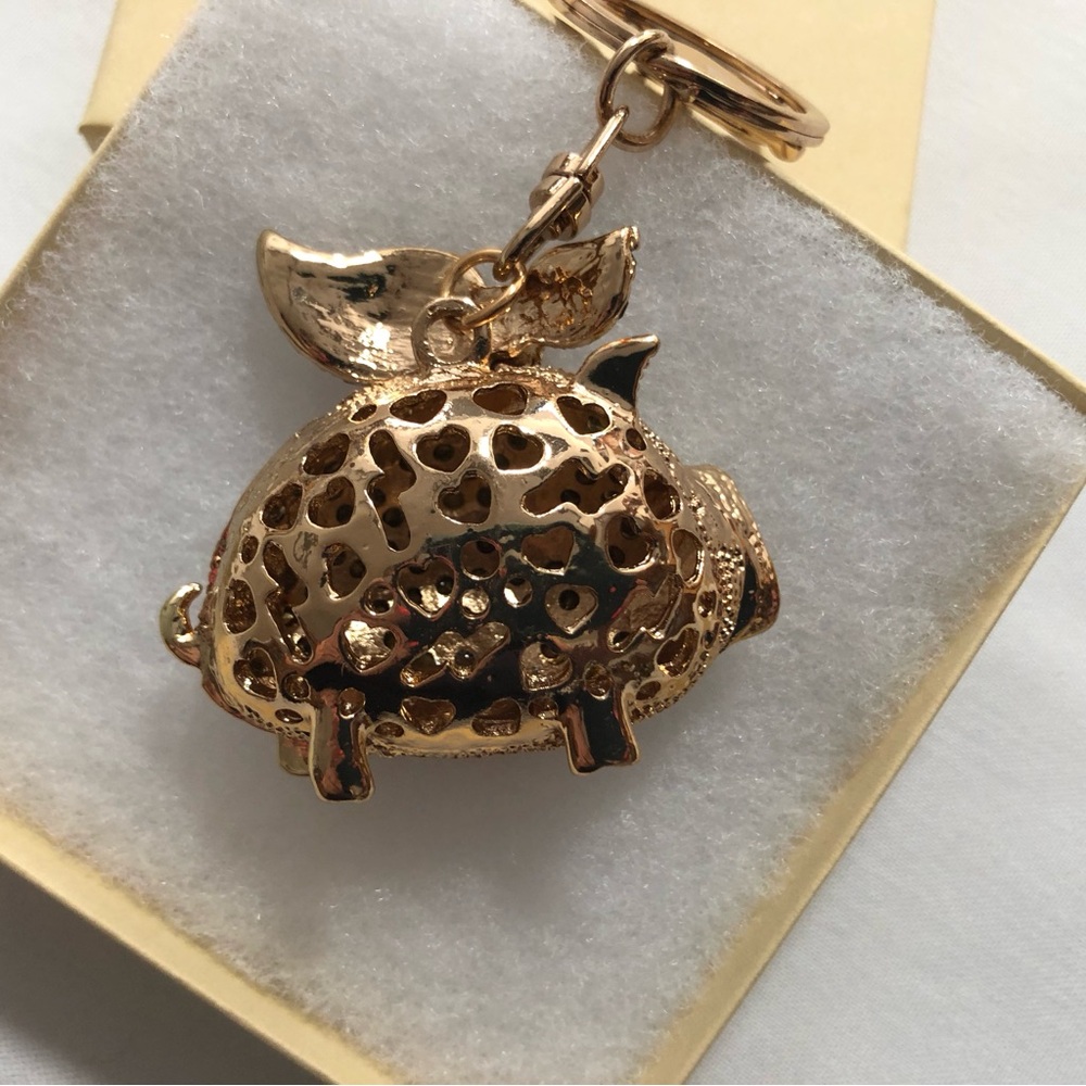 New Crystal Pig Keychain Charm in Gold and Amber - Picture 6 of 6